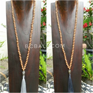 2color mala wood natural necklace tassels buddha chrome prayer